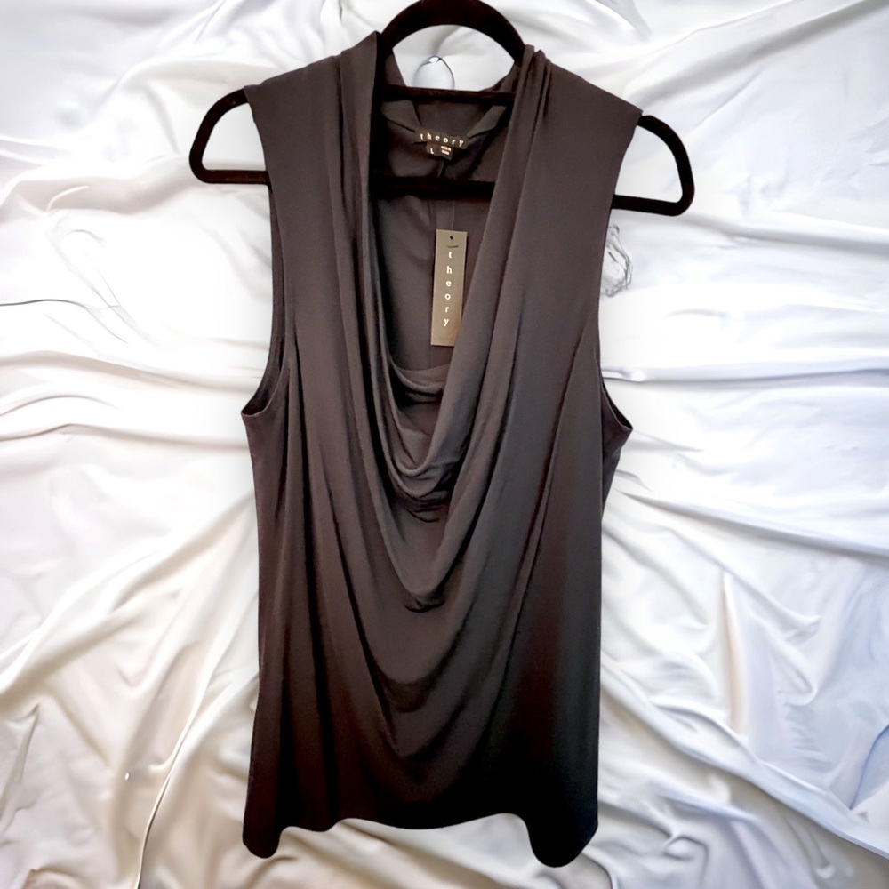 Theory Silk Deep Cowl Neck Sleeveless Blouse